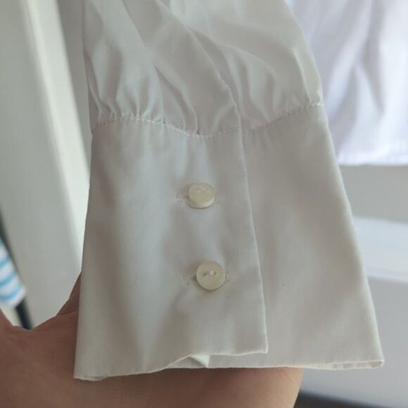 Mac & Jac White Ruffle Front Blouse Women's M Lightweight Professional Sheer - Picture 5 of 8